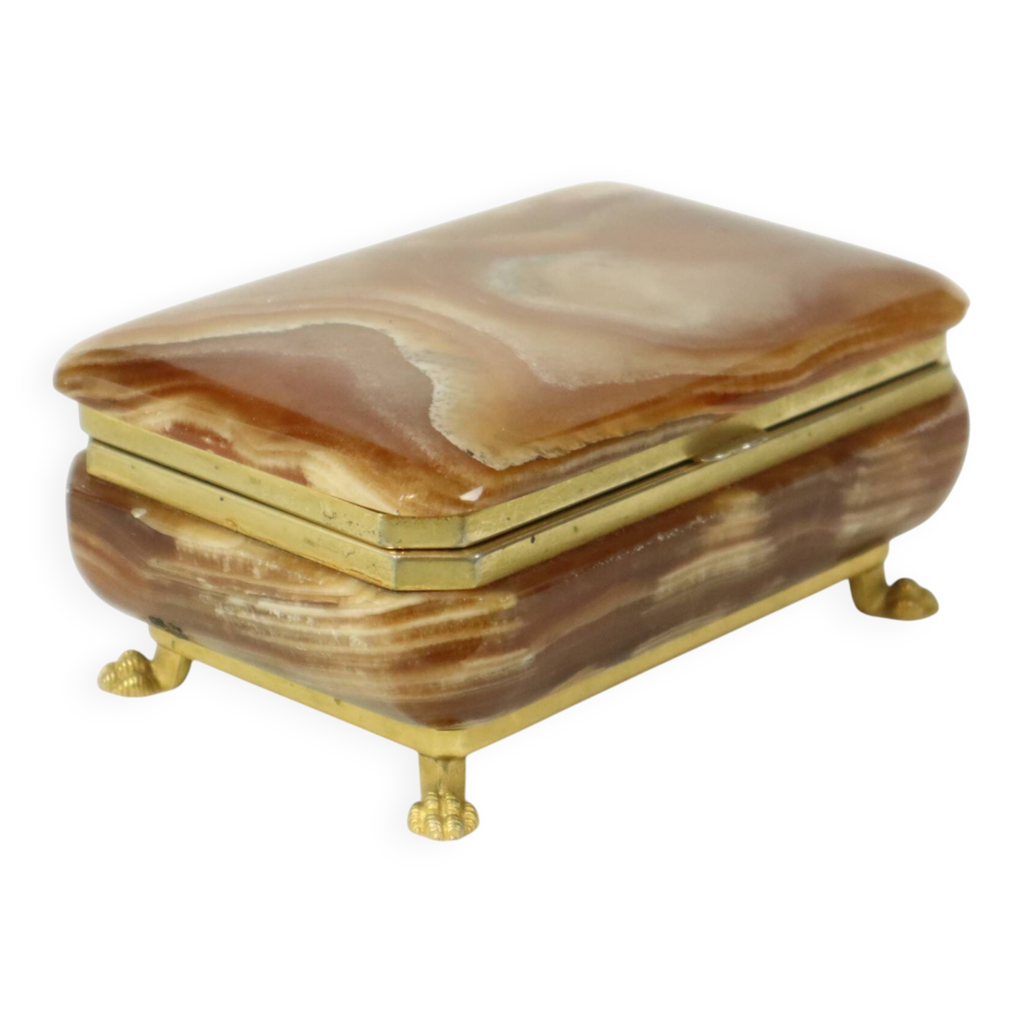 Vintage Italian Jewelry Box Alabaster Gold Lion Paws