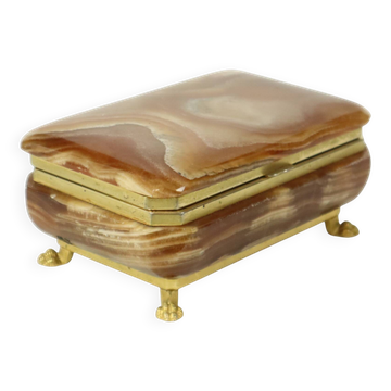 Vintage Italian Jewelry Box Alabaster Gold Lion Paws