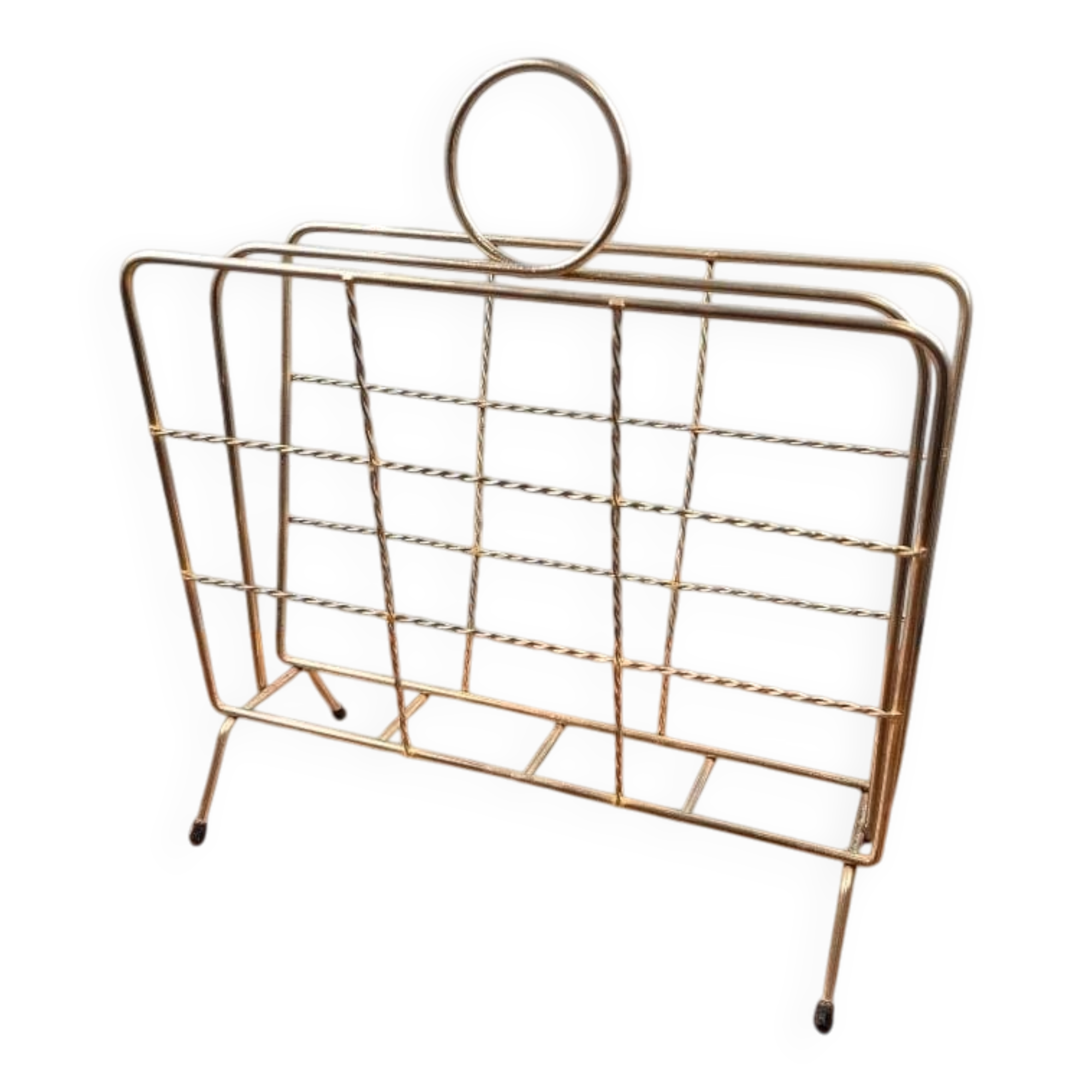 Vintage brass magazine rack – Wire design – 1950s/60s
