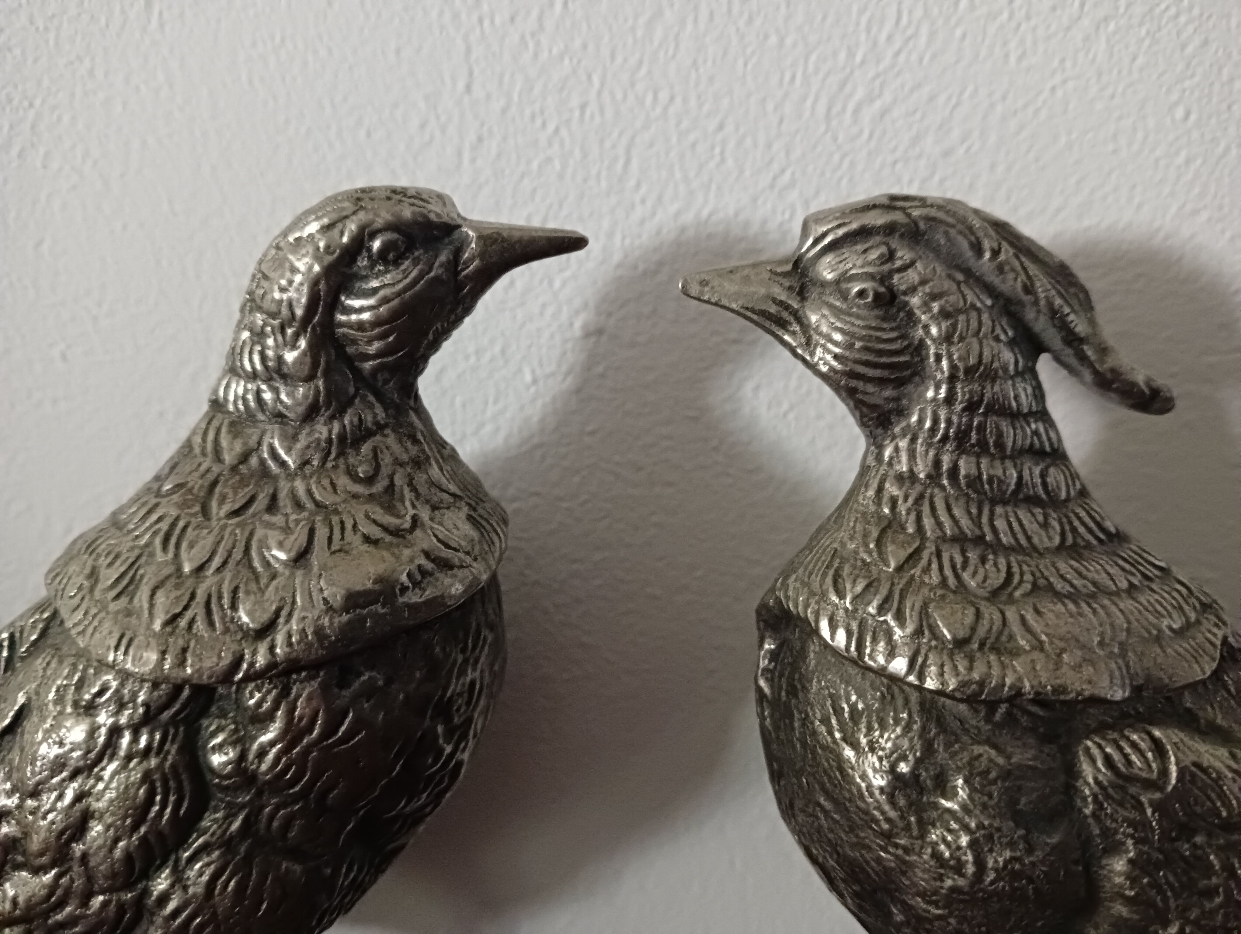 Pair of pheasants in silver metal, 1970