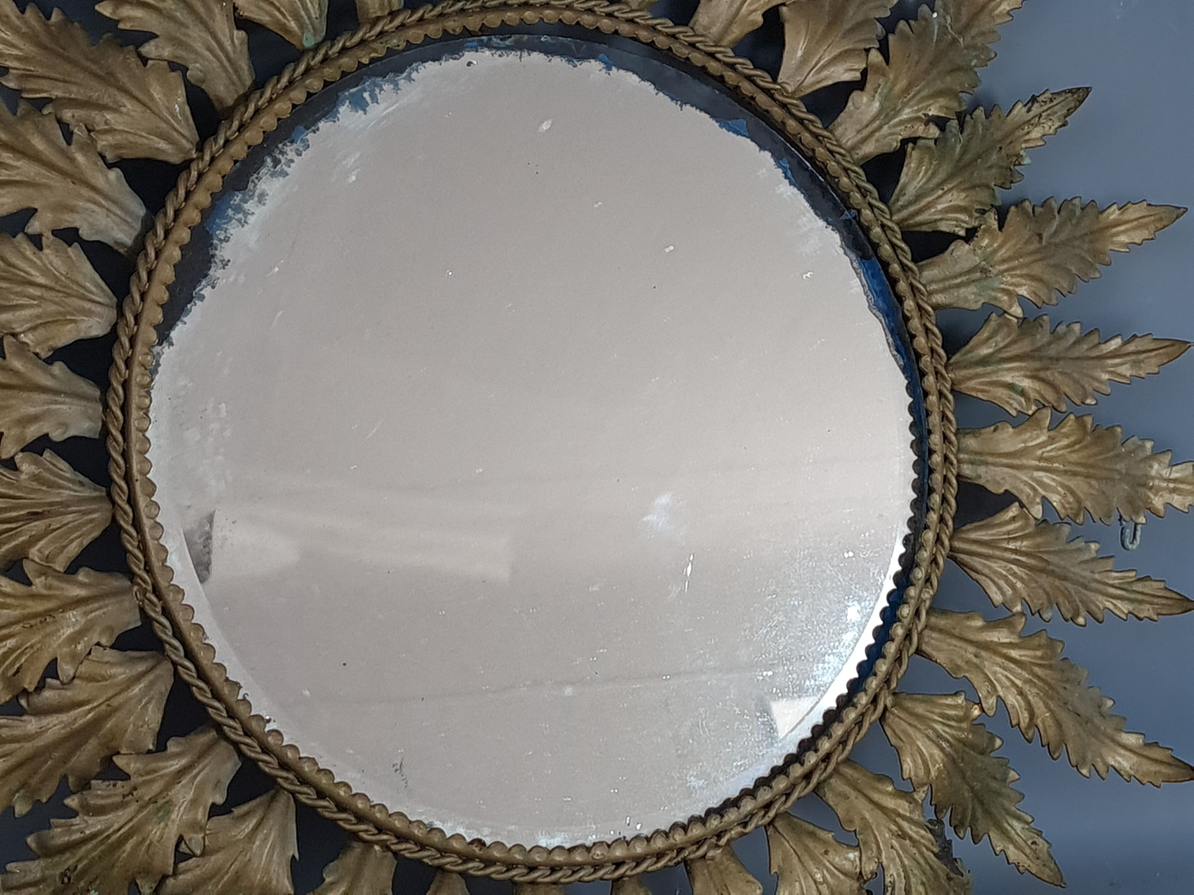 Mirror sun acanthus sheets vintage gold metal 50s