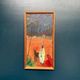 Mid-century oil on canvas “Figures with a dog” by Hans R, vintage & framed 33×63cm