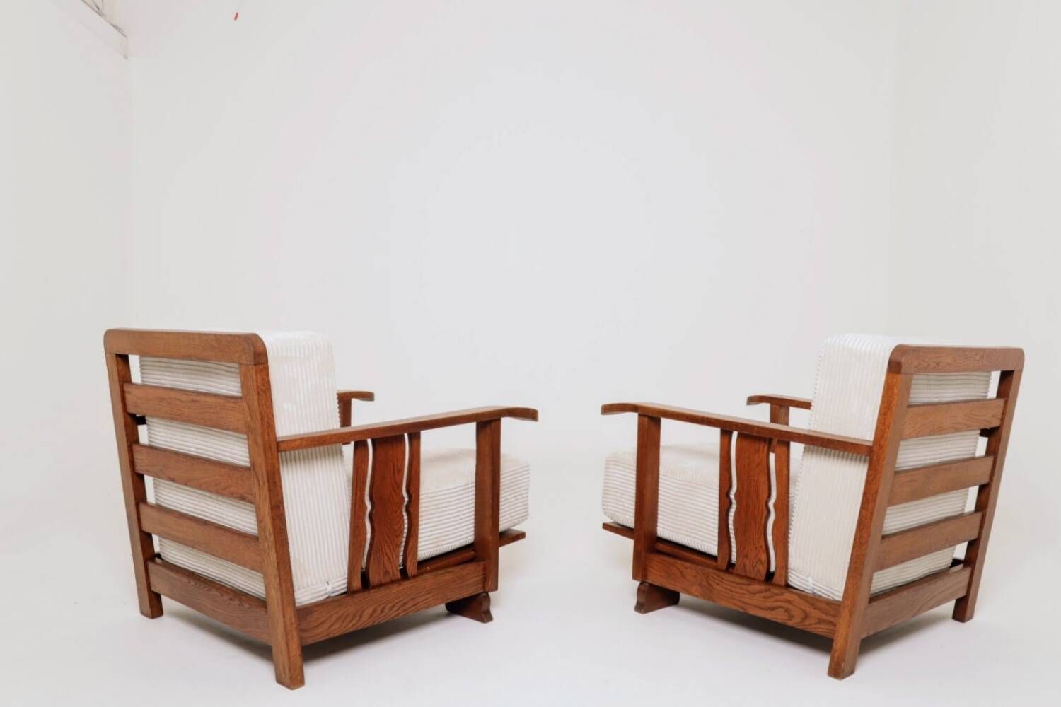 Vintage armchairs set of 2 brutalism off white corduroy