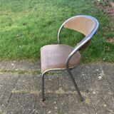 Chair in beige velvet and chrome, curved shape, vintage 1950