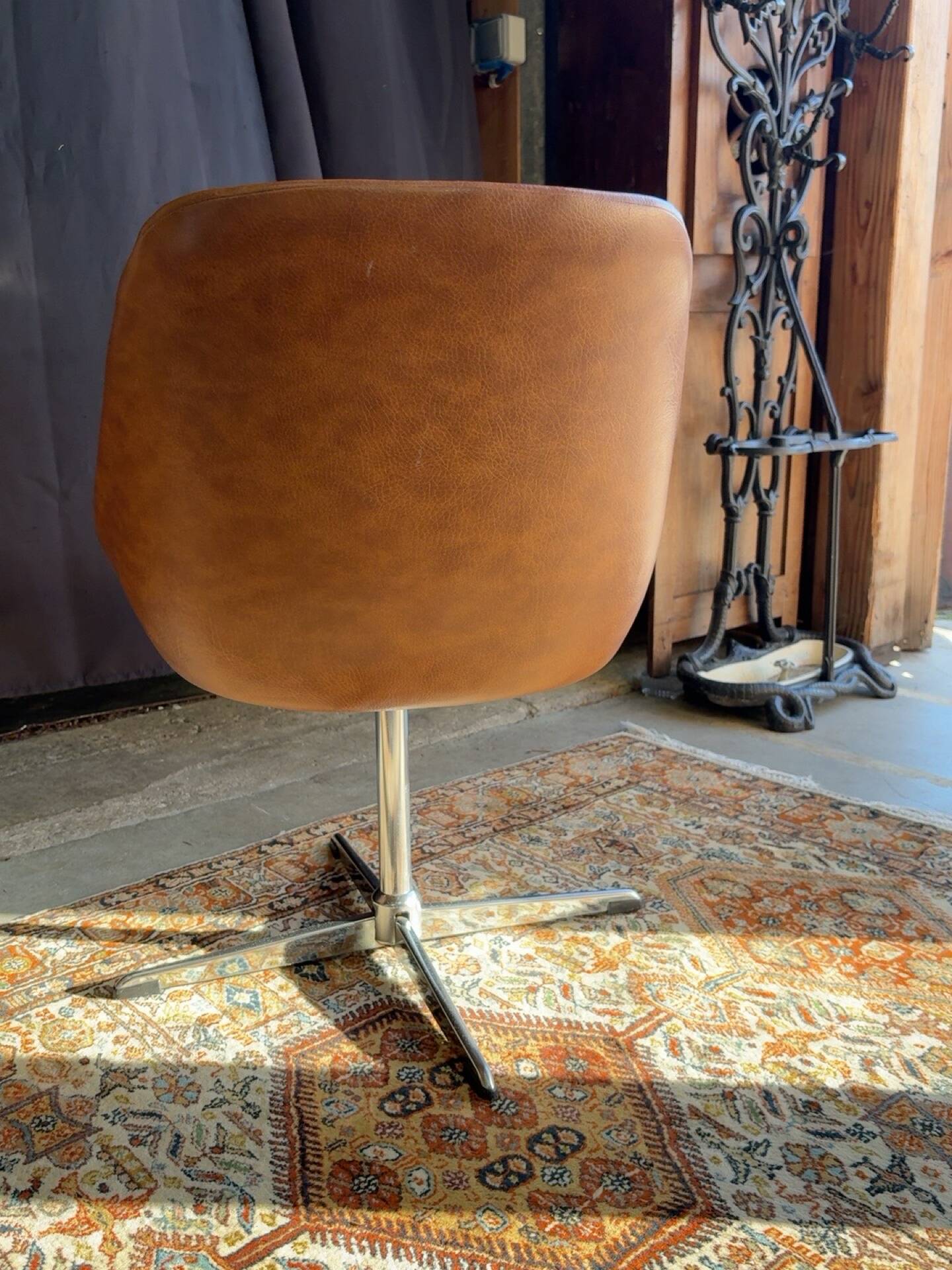 Vintage swivel office chair in cognac faux leather – 1970s