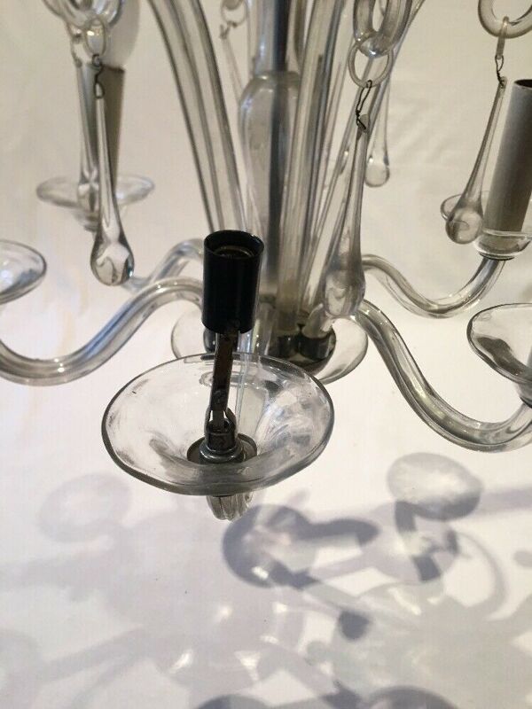 Lustre en verre de murano forme goutte ancien 6 branches vintage