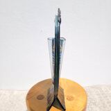 Peacock blue vase in laminated glass