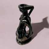 Old Vallauris soliflore vase in pearly black ceramic - female body