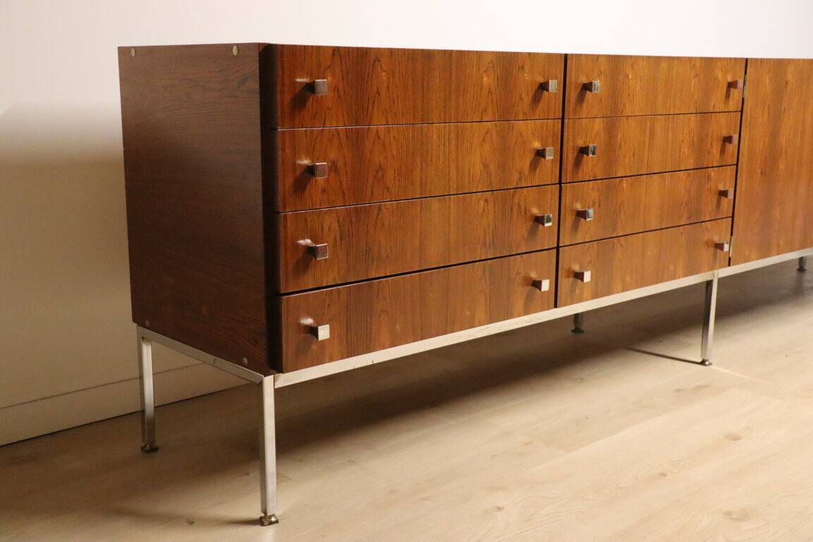 Vintage sideboard by Luigi Bartolini in rosewood and chrome metal, 1960