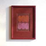 Framed painting on red paper signed eawy