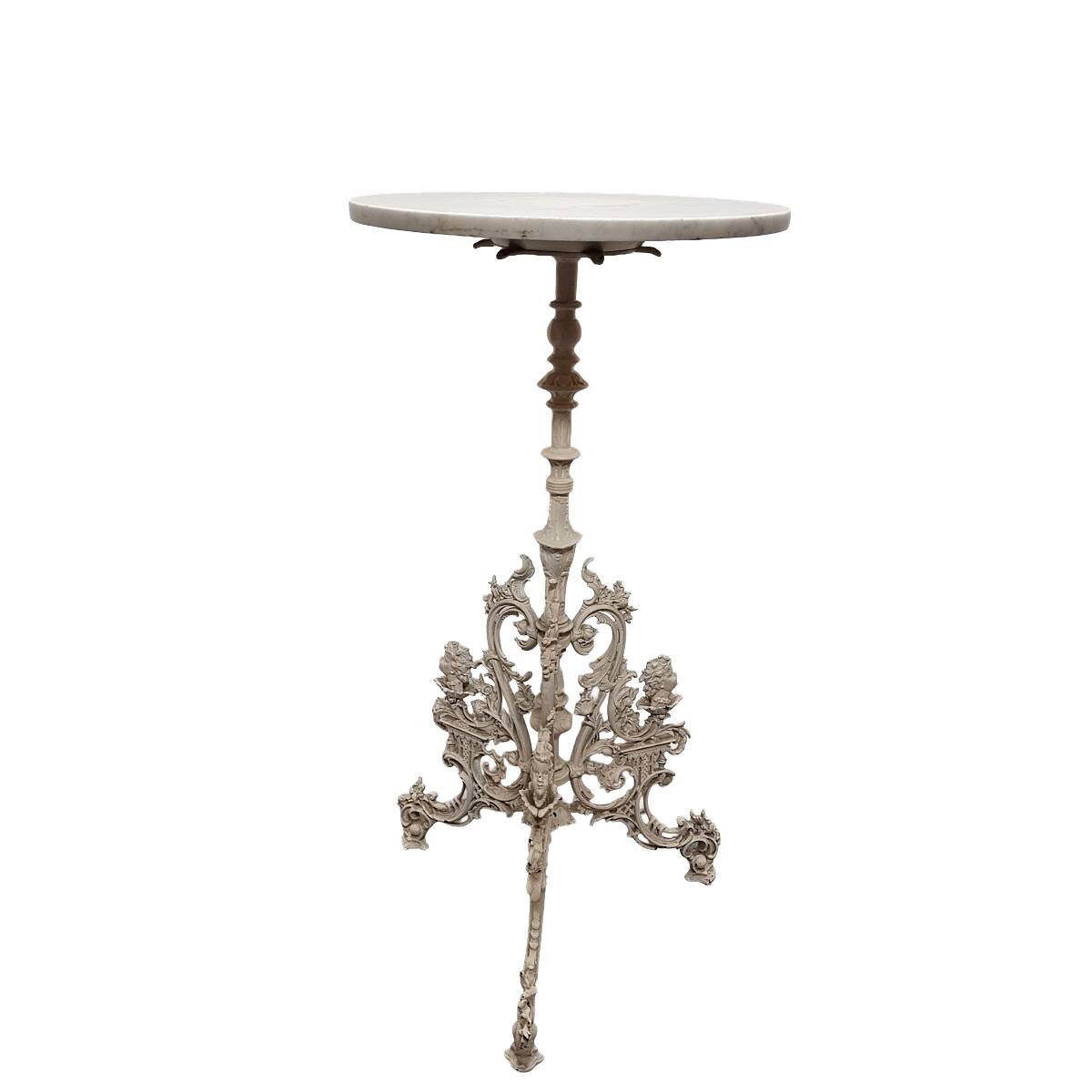 Antique French Cast Iron Side Table with marble top, circa 1890