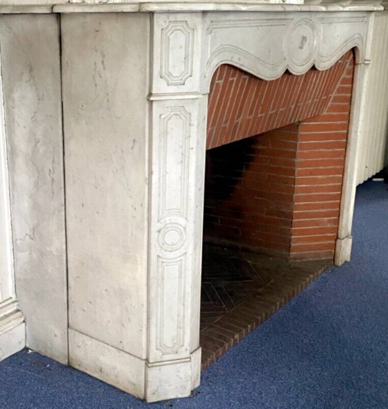 Louis XV style fireplace Model Pompadour White Carrara marble 20th century