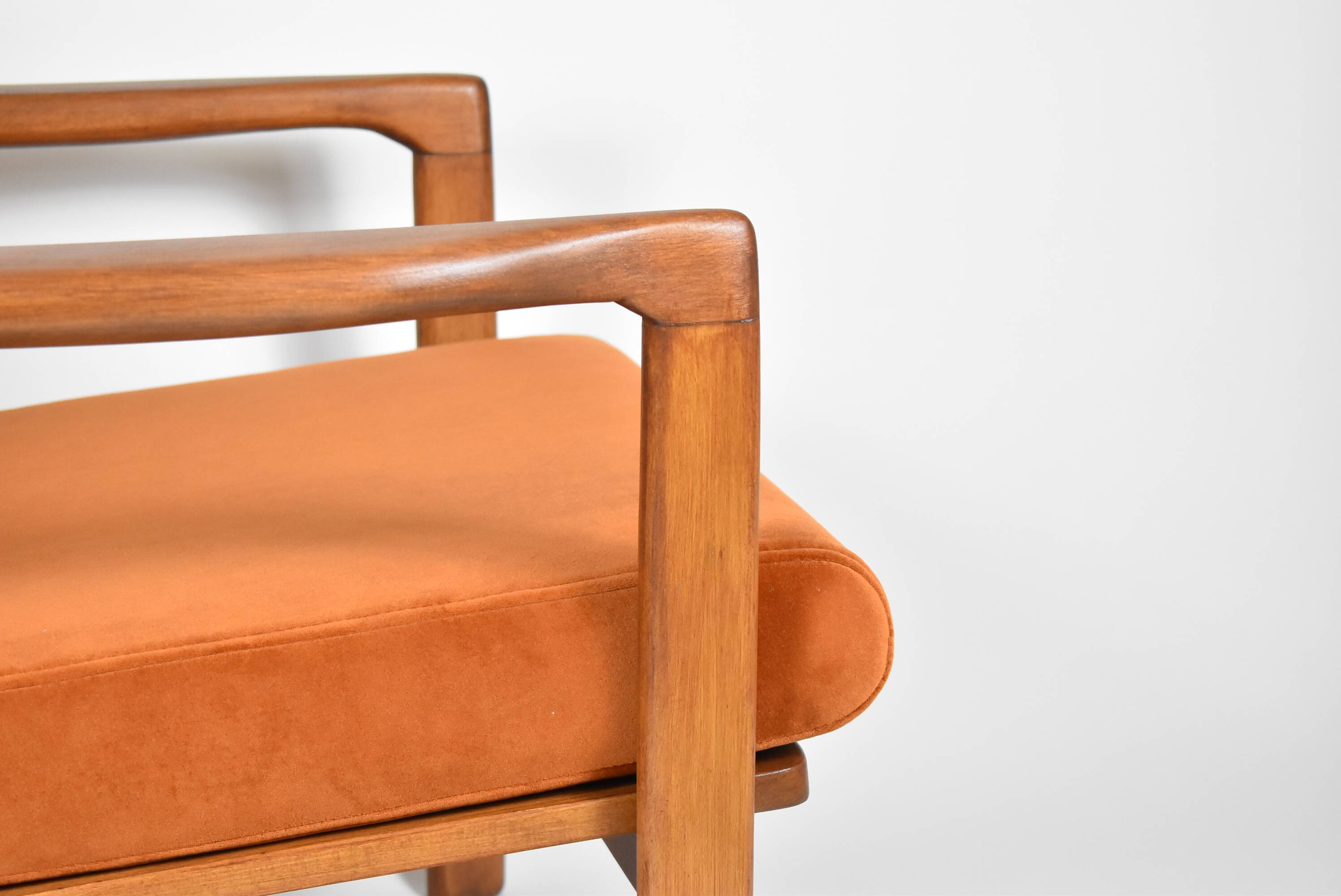 Original scandinavian armchair, restored, 1960s, russet, velvet