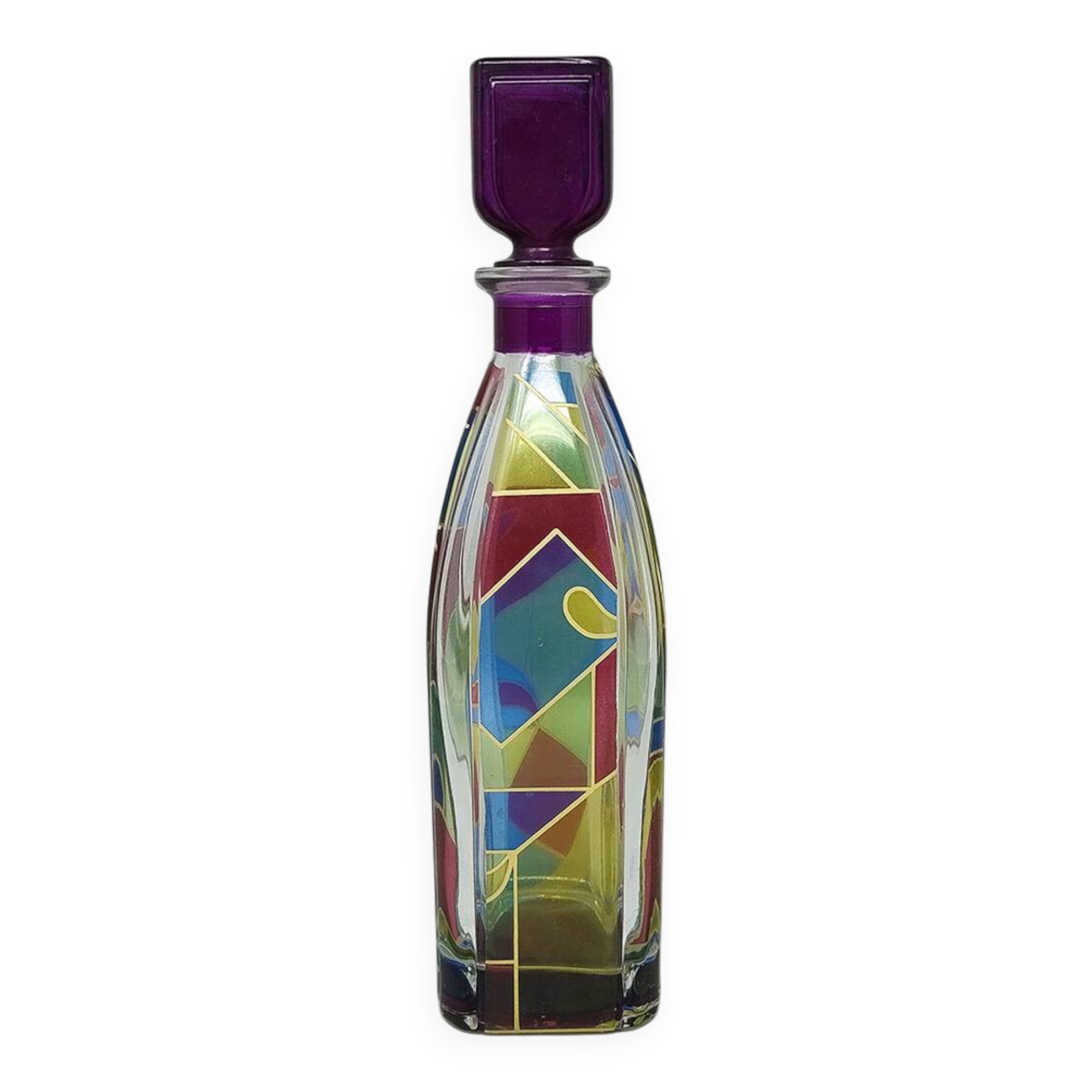 Carafe ou bouteille décorative d'exception des années 1970, signée Luigi Bormioli. Fabriquée en Italie.