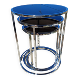 3 Vintage Nesting Tables Chrome and Smoked Glass