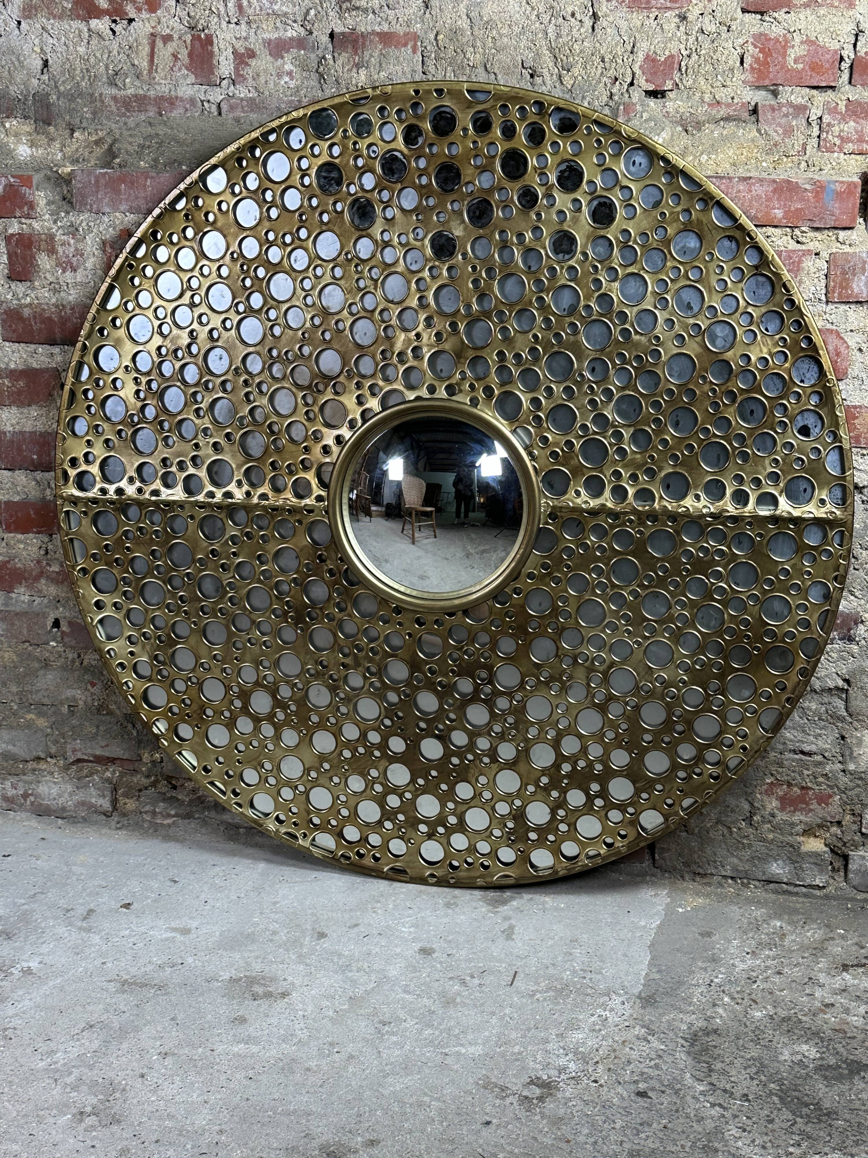 Sun mirror in gold metal Diam 100 cm