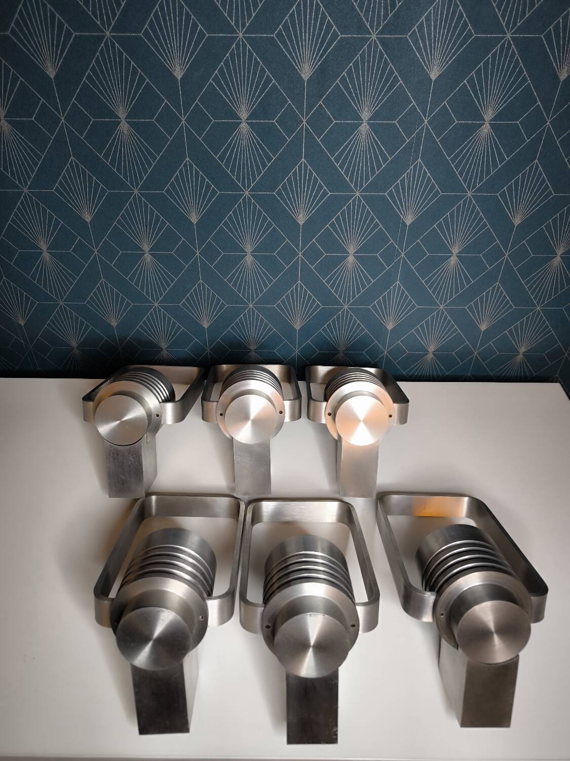 6 Vintage 1960 Mazda Pare Fée range brushed aluminum wall lights