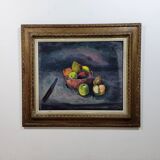 Table Painting Old Still Life Apples circa 1950.