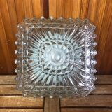 Old molded glass ceiling light + vintage black metal support