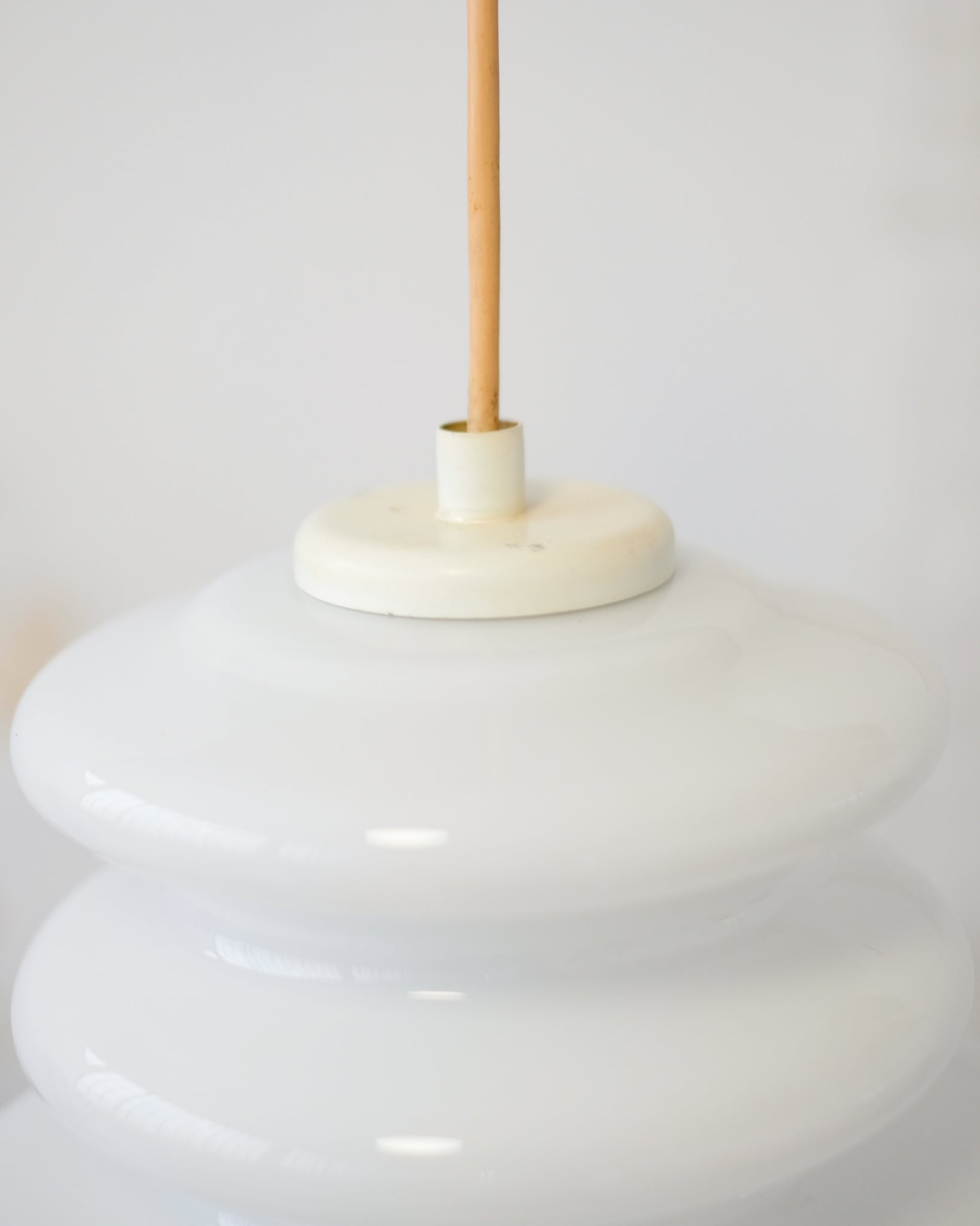 Large vintage suspension lamp in white opaline