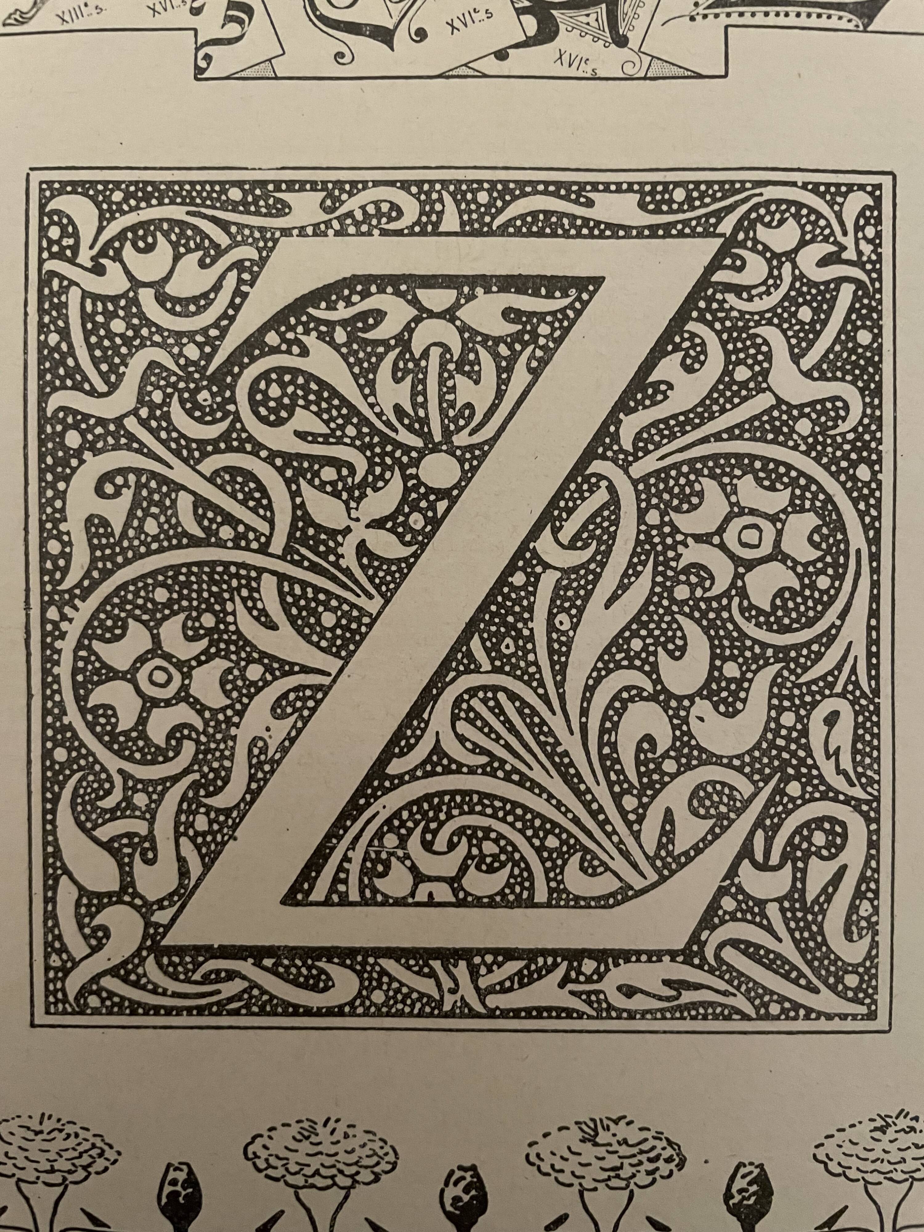 Lithograph engraving alphabet letter Z from 1897
