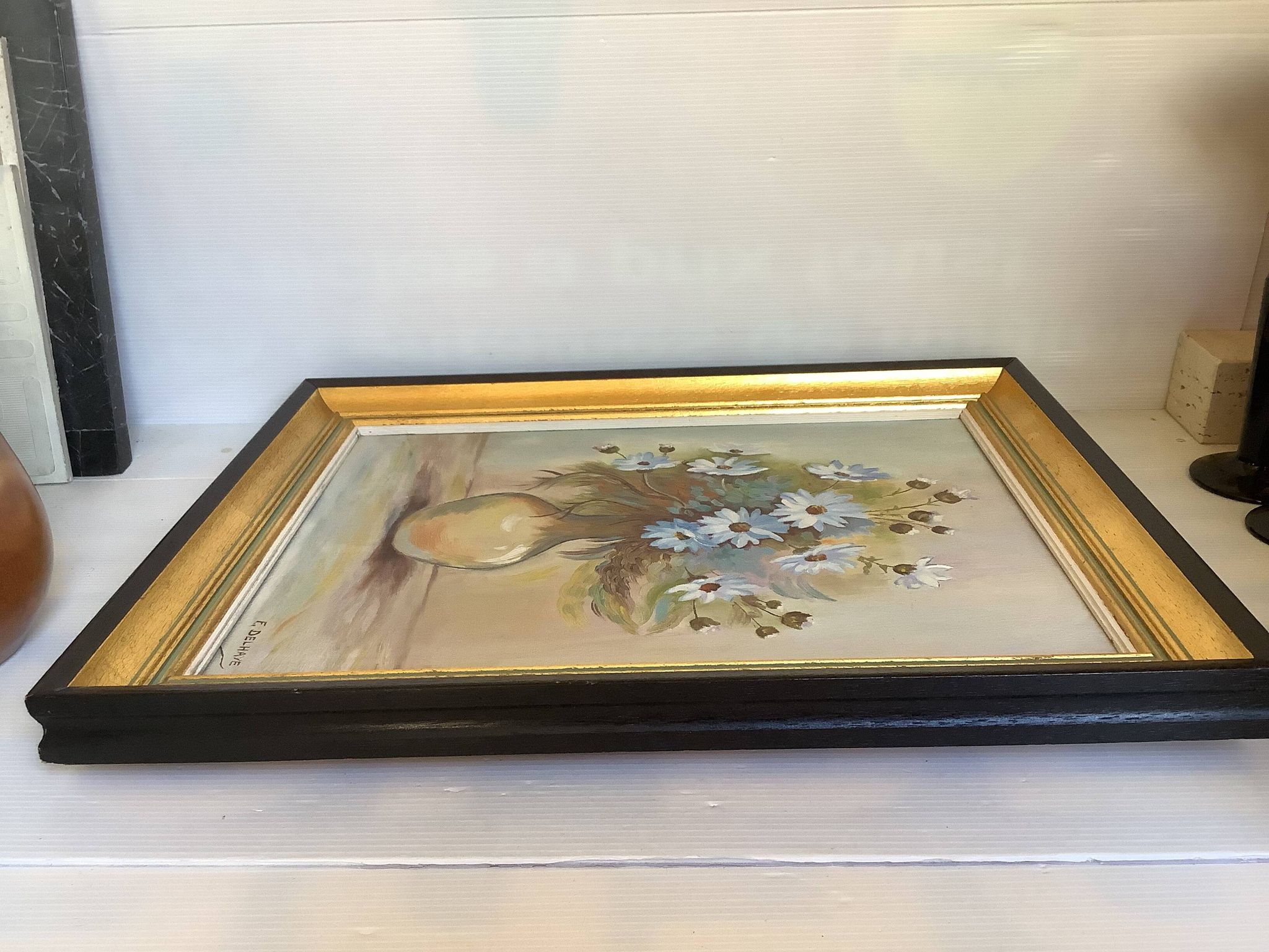 Painting of a bouquet of blue flowers, oil on canvas, signed.