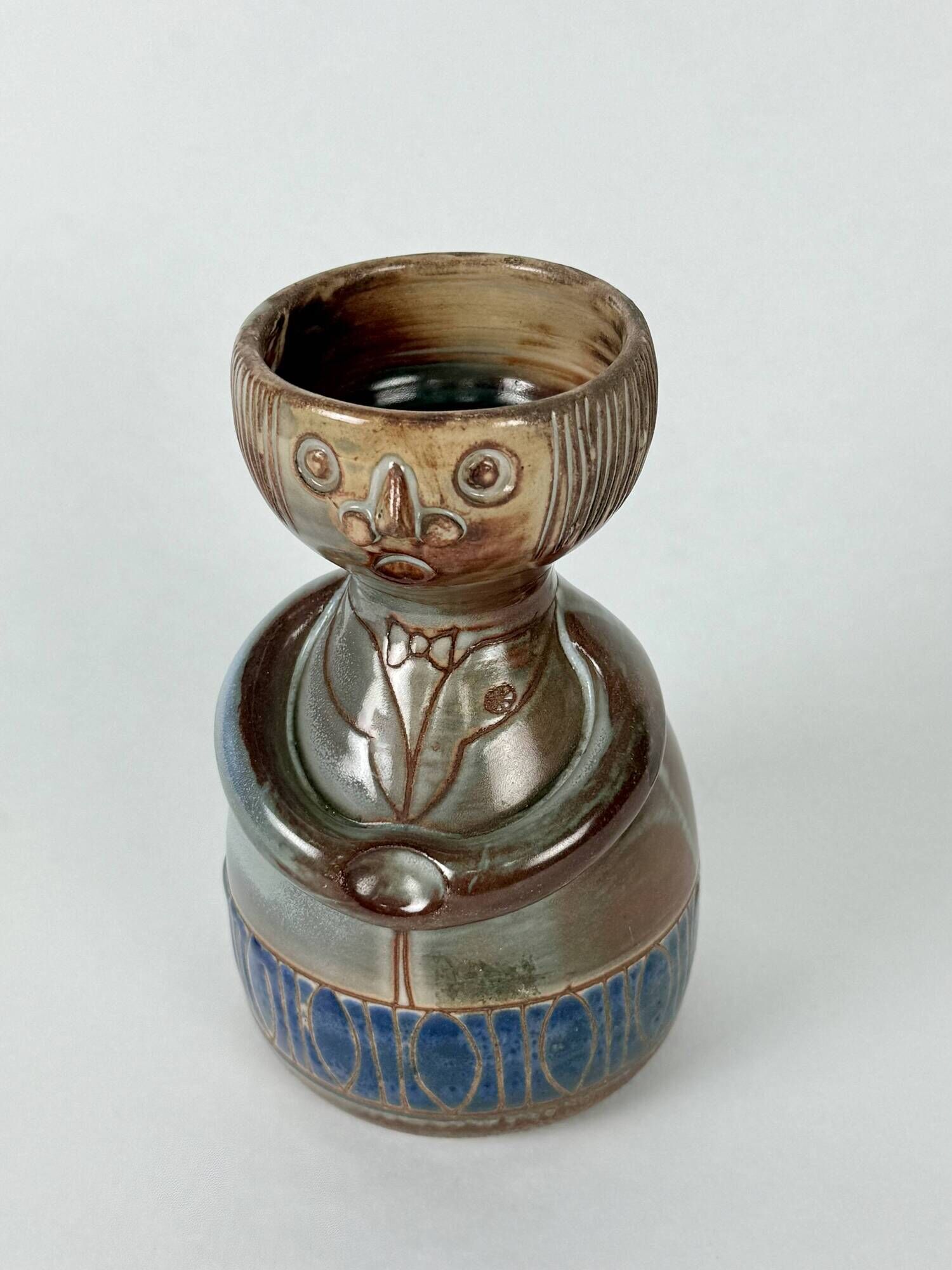 Vintage anthropomorphic stoneware photophore vase in the style of Sébastien Claramunt Pouchain.