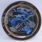 large enamelled stoneware plate signed mcb la borne