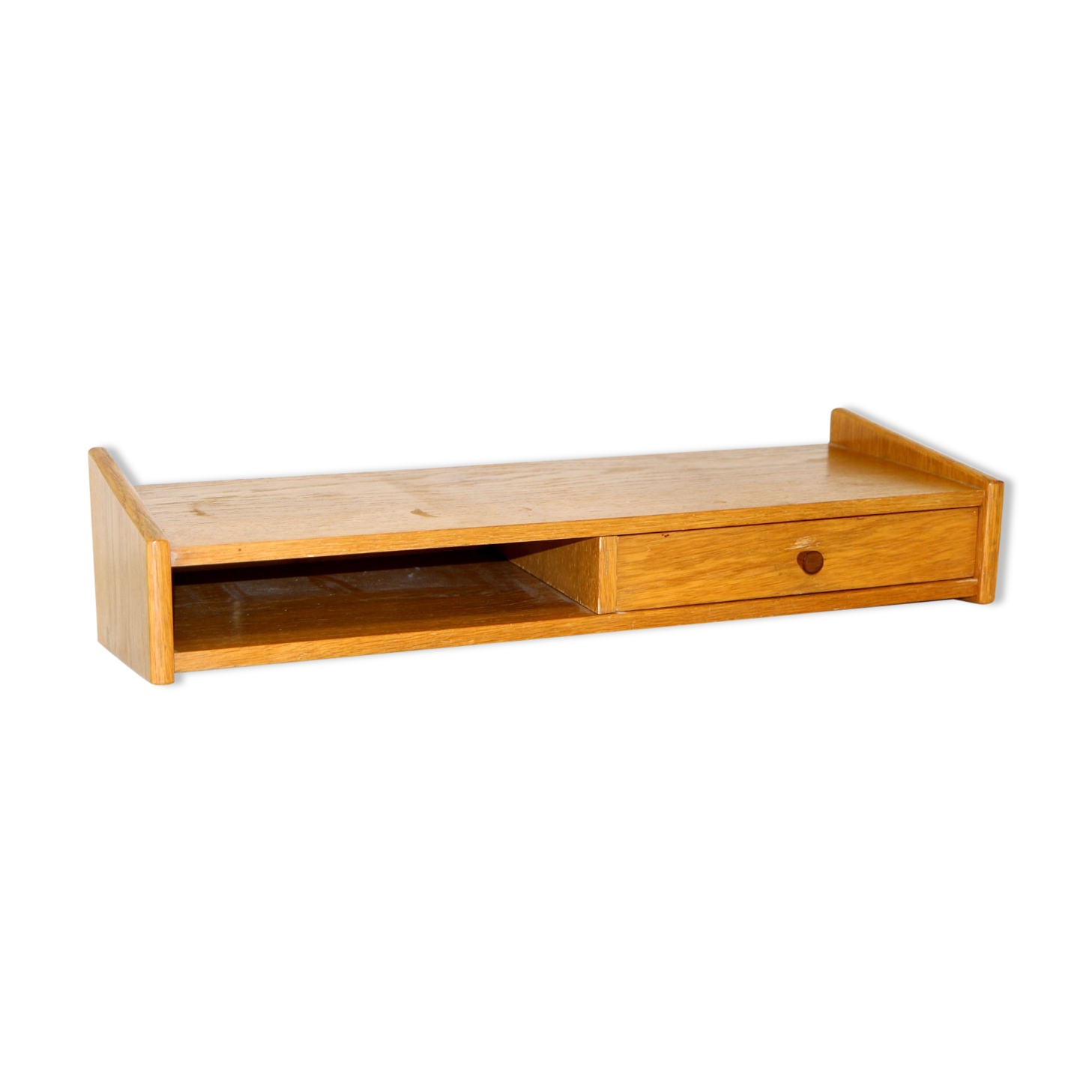 Oak wall console, suede, 1960