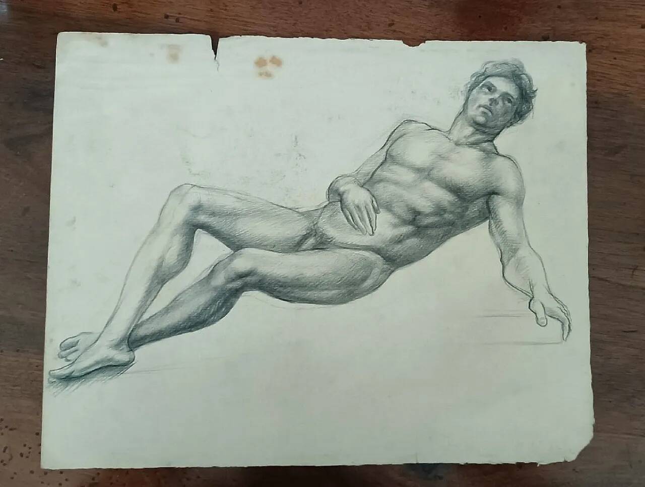 Drawing of a male nude, pencil on paper, Tuscan school, 19th century