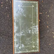 English Regency style coffee table in green leather with gilding and glass from the 1960s.