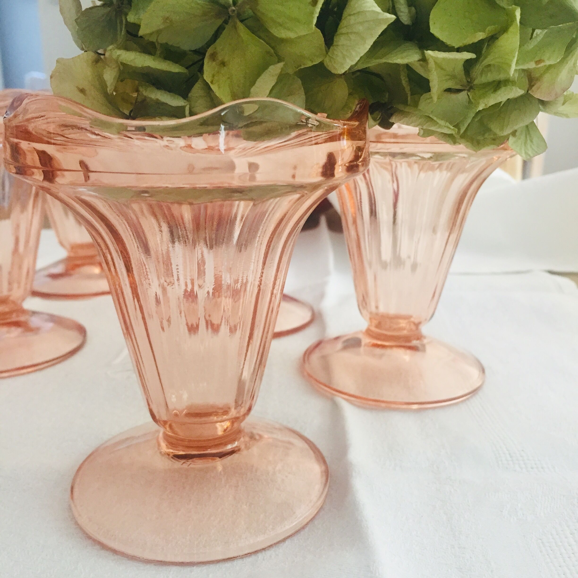 6 pink glass ice cups