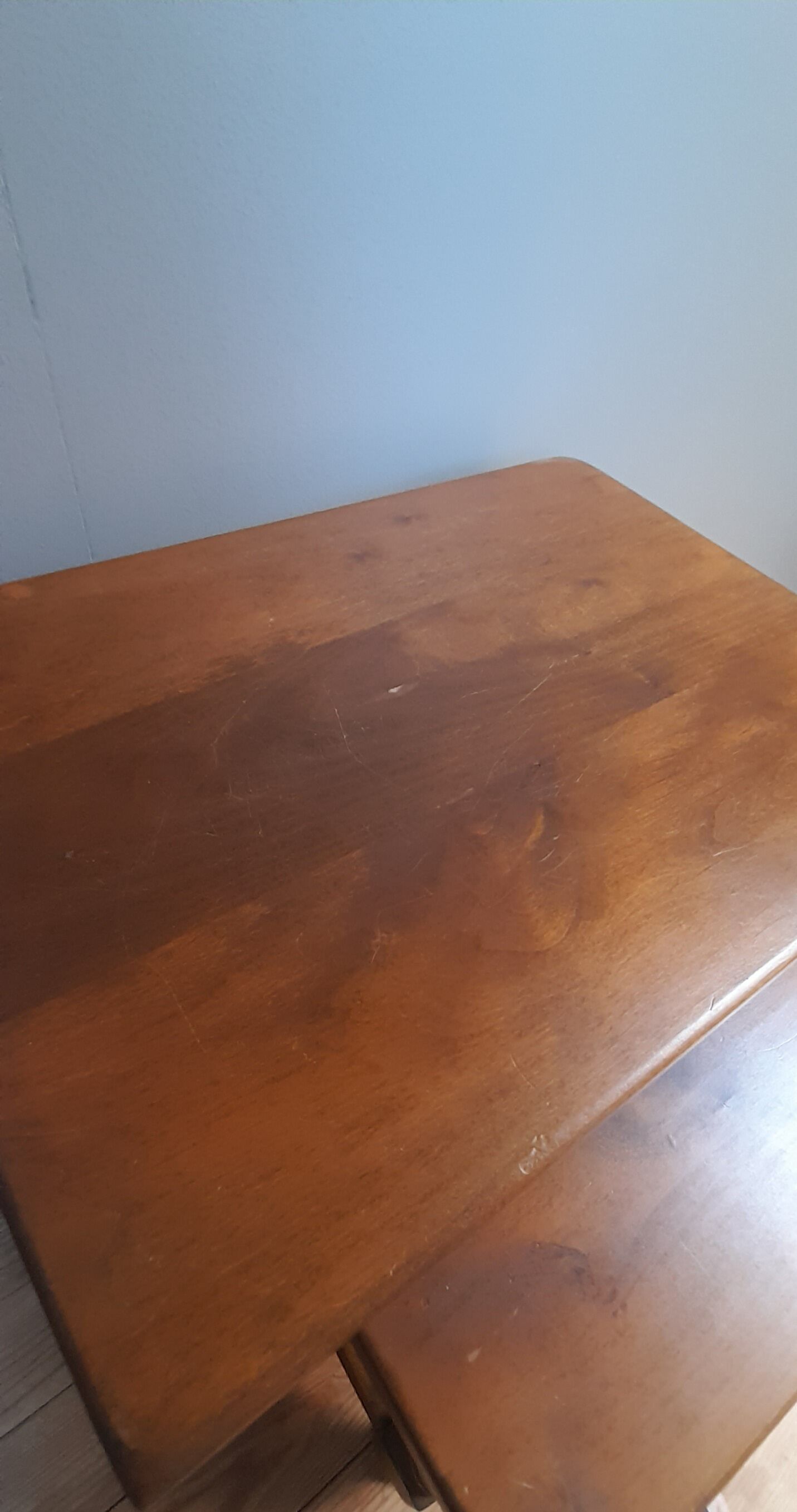 2 solid wood trundle tables, turned legs 80