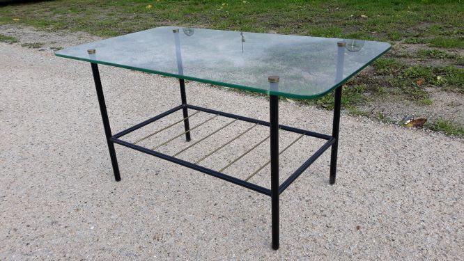 Table de salon métal et verre années 60