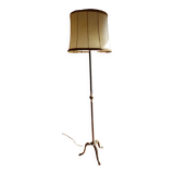 Brass trpode floor lamp, pig bladder lampshade