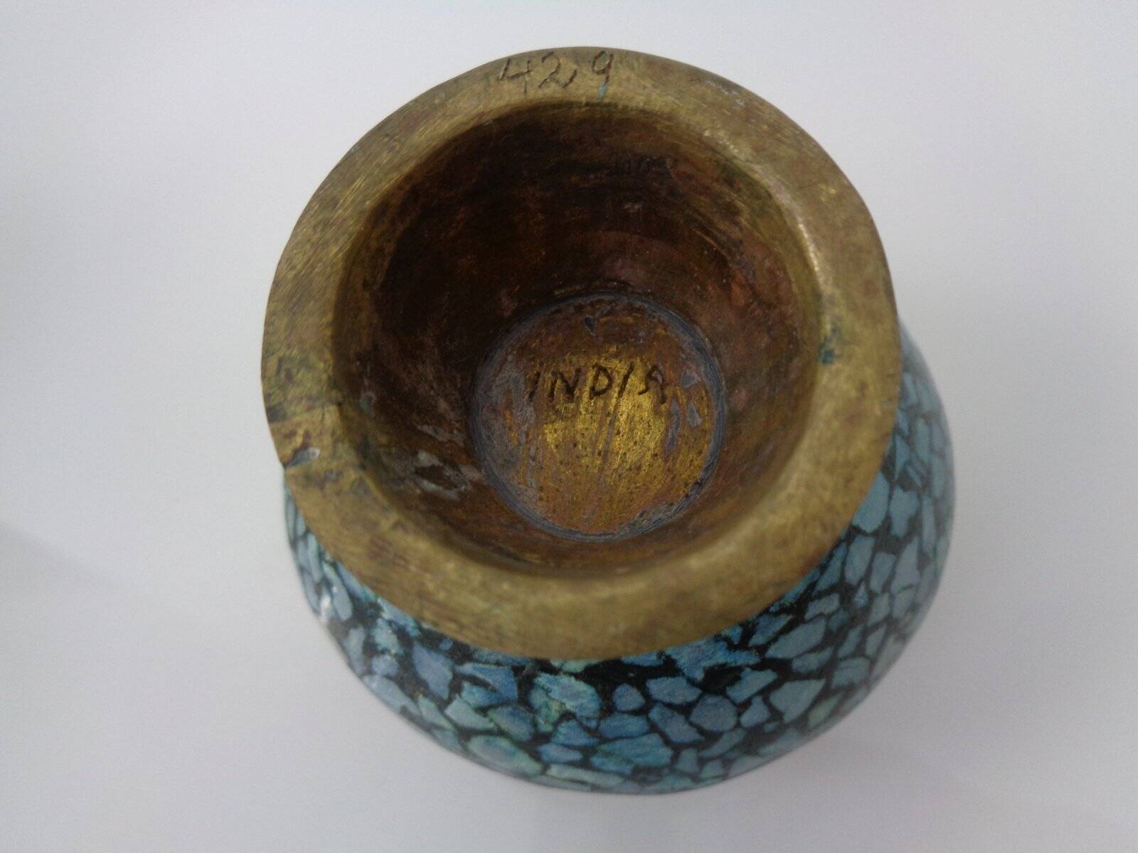 Vintage Indian Copper & Turquoise Stone Ashtrays, 1960s, Set of 2