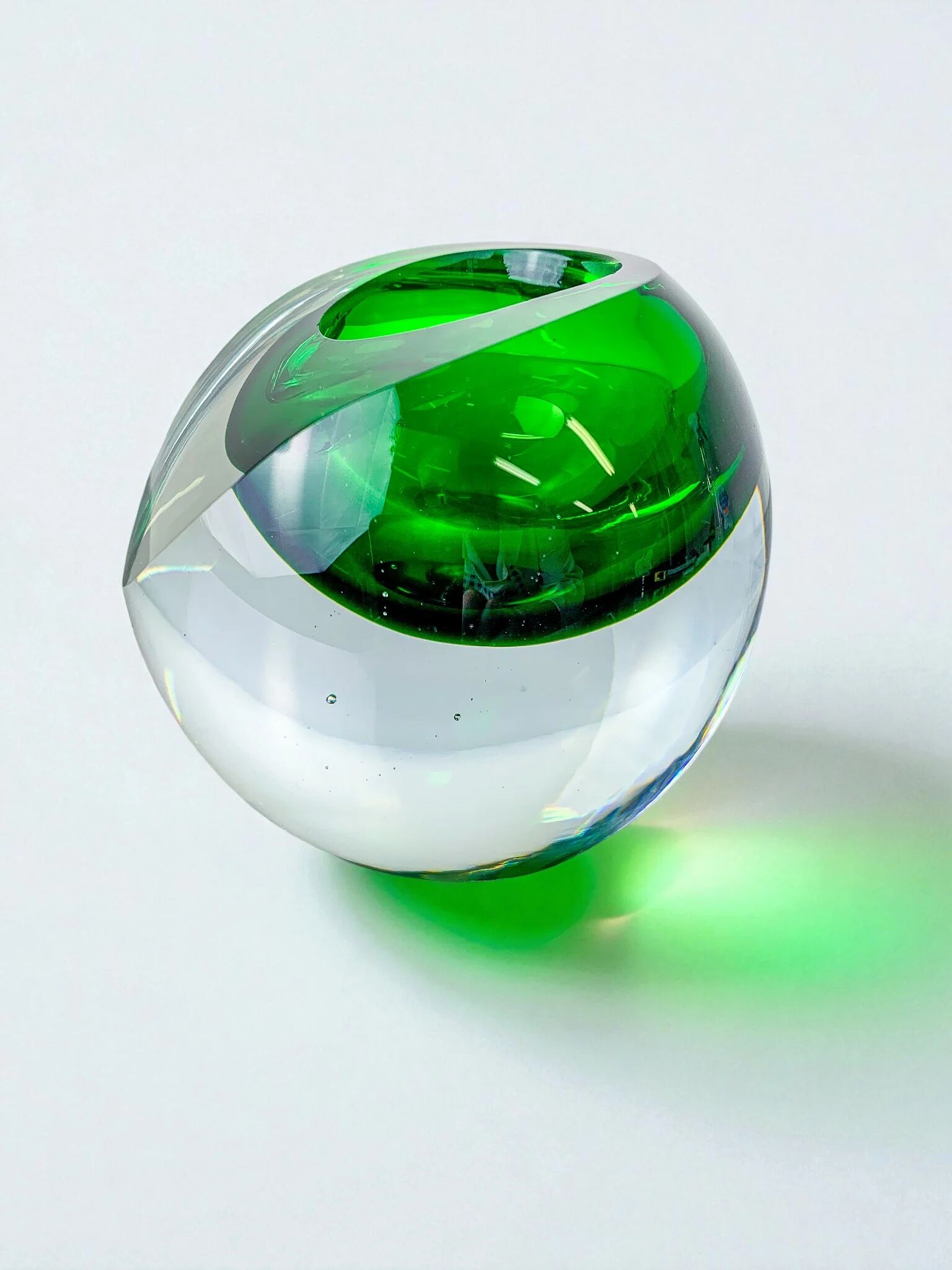 Bougeoir vert Sommerso italien par Seguso, Murano, années 1970