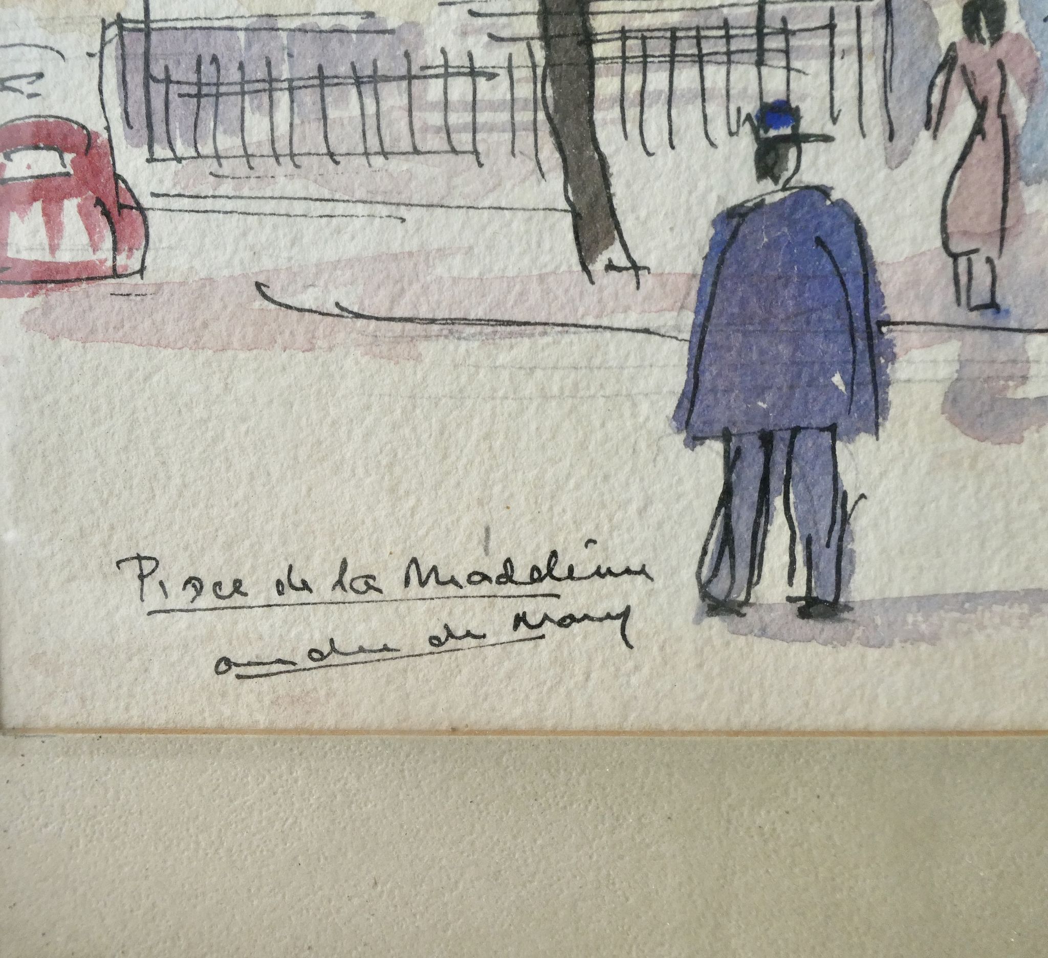 Watercolour painting of the Place de la Madeleine in Paris, 1950s.