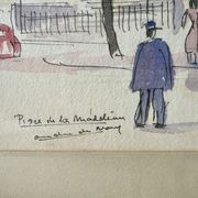 Watercolour painting of the Place de la Madeleine in Paris, 1950s.