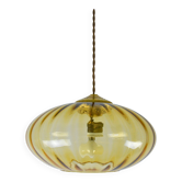 Mid-Century Brass and Light Gold/Yellow Pendant Lamp