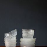 Kastehselmi Plates and Bowls in Clear Glass Art by Oiva Toikka for Arabic, Set of 16