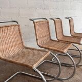Ensemble de 4 chaises mr10 en rotin de mies van der rohe