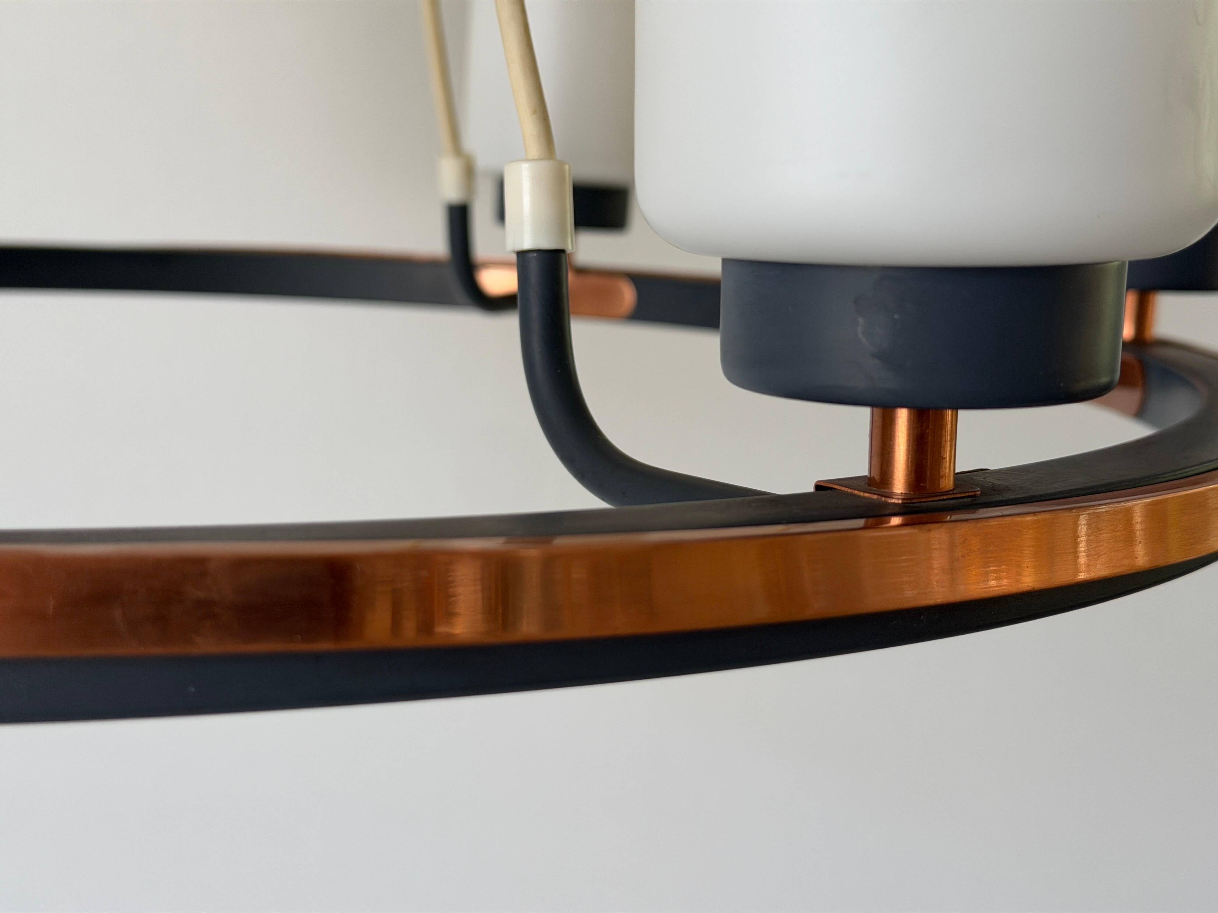 Large ceiling light with 6 arms in copper metal and glass, 1960s, Germany