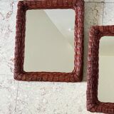 Pair of vintage rattan wicker mirrors