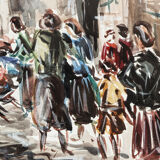 Watercolor Jacques Morel, market scene