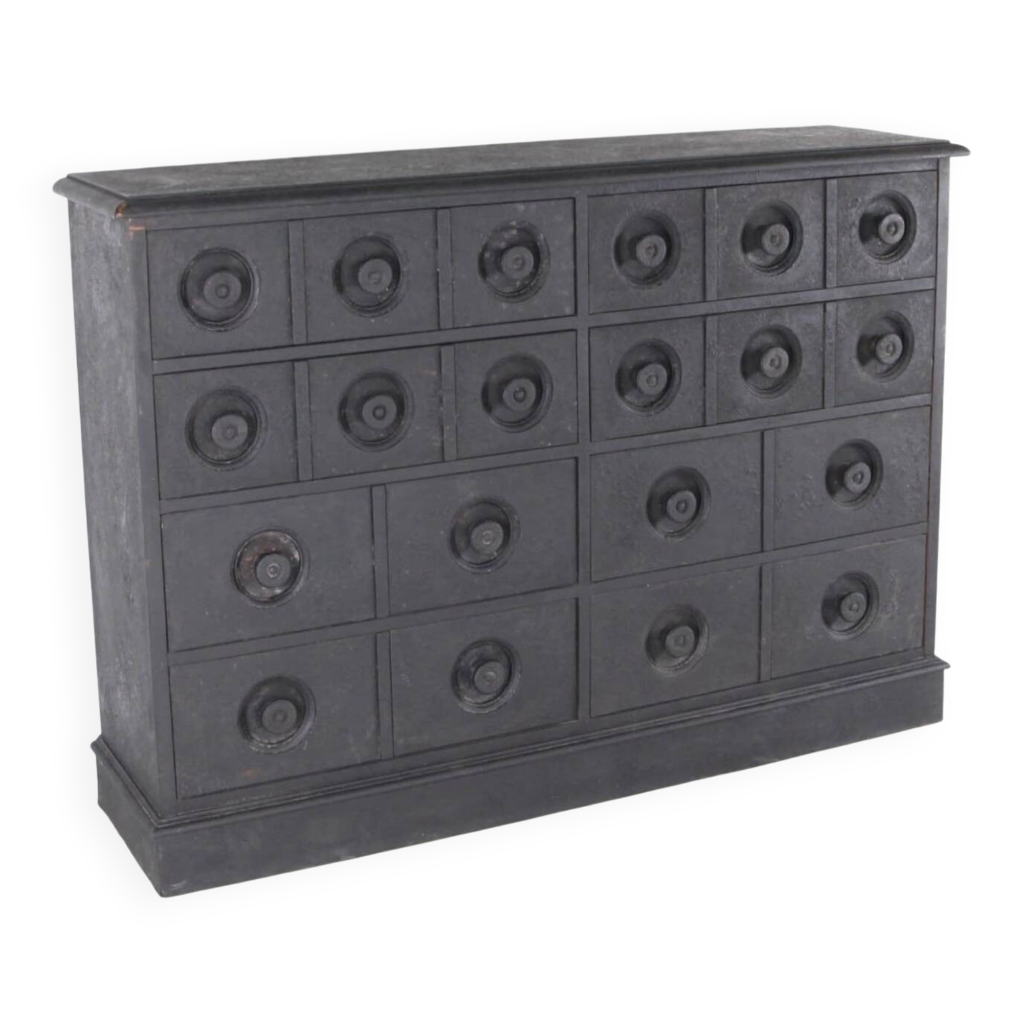 Blackened wooden chest of drawers