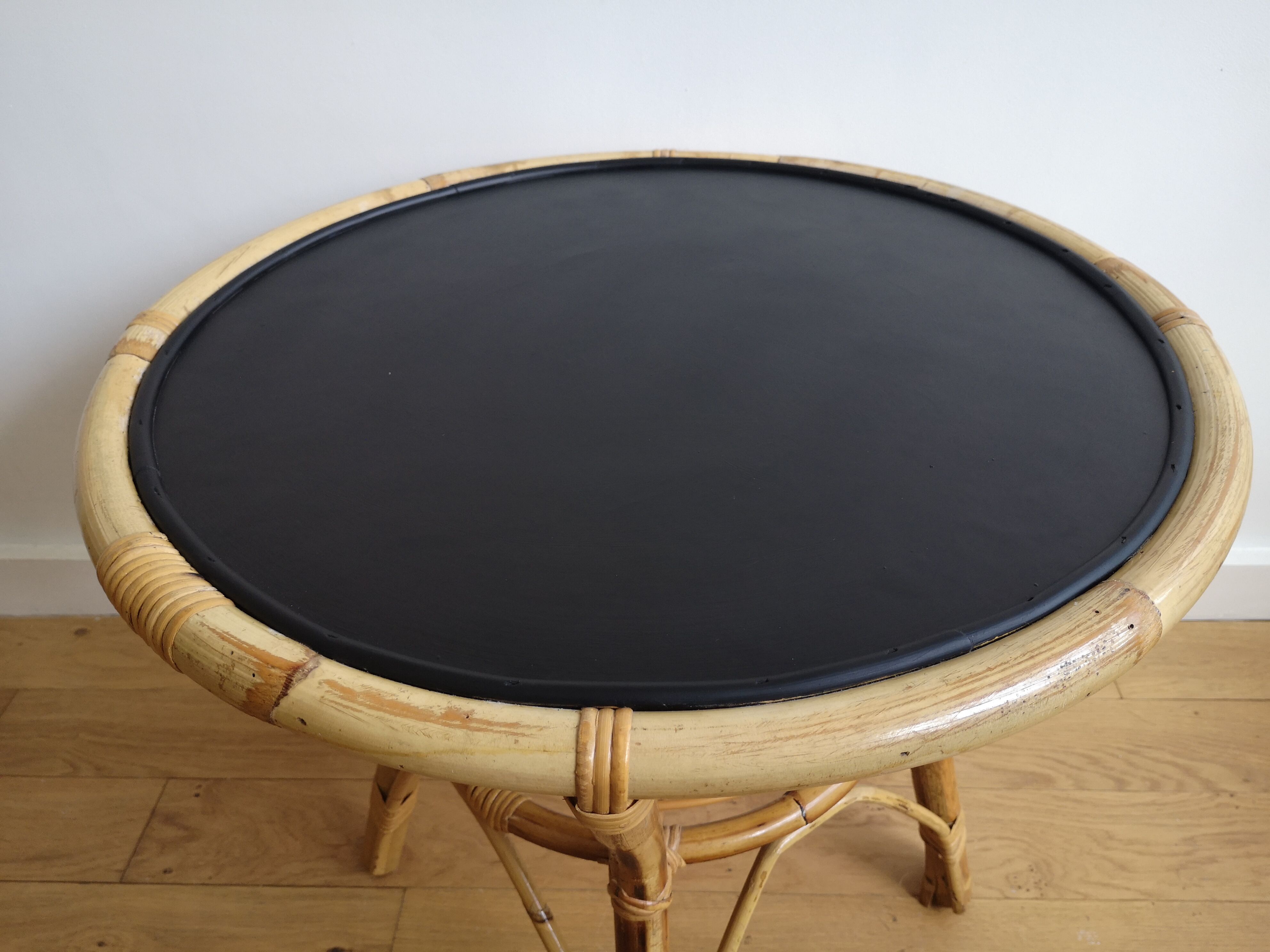 Wooden and rattan coffee table