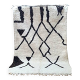 Tapis (blan noir) berbère artisanale en laine fait main 250 X 150 CM