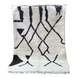Tapis (blan noir) berbère artisanale en laine fait main 250 X 150 CM