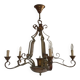 Lustre 1940 en fer forgé vert et doré avec coupelle centrale en